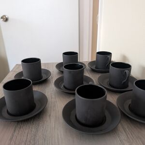 Rare Vintage Wedgwood Matte Black Espresso Cup and Saucer Set (8 Pieces)